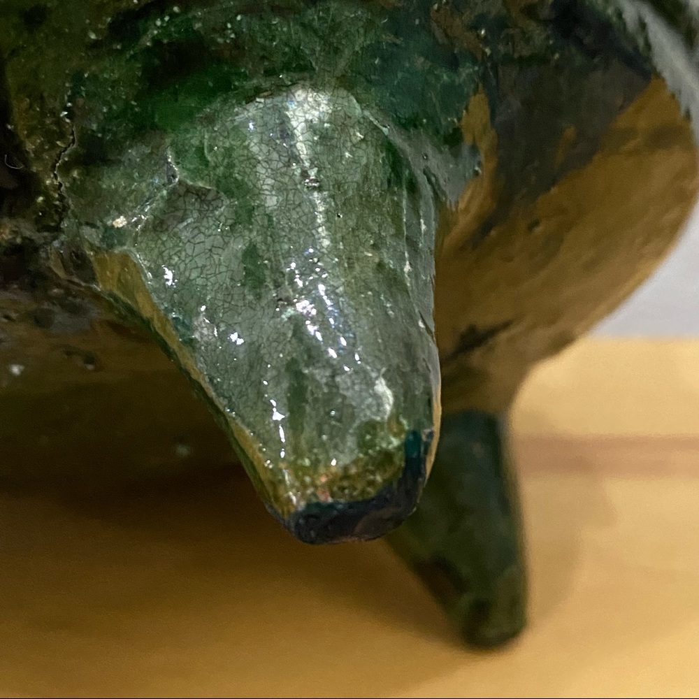 Unique Green Clay Pottery Animal Sculpture Peacock Footed Dish Planter Decor - Picture 13 of 15